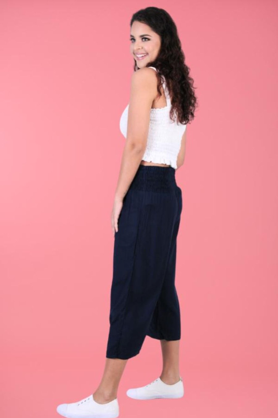 GO GIRL Pants | Vglp068 - 3/4 Rouched Pants Navy