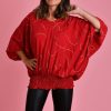 BODACIOUS Tops | Vblt112 - V Neck Batwing Top Swirl Cherry