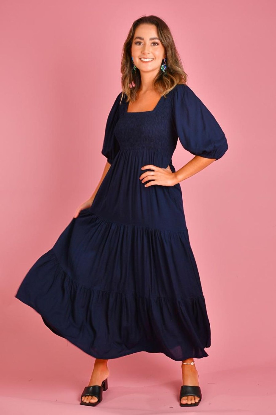 GO GIRL Dresses | Vgld145 - Montauk 3/4 Sleeve Maxi Dress Navy