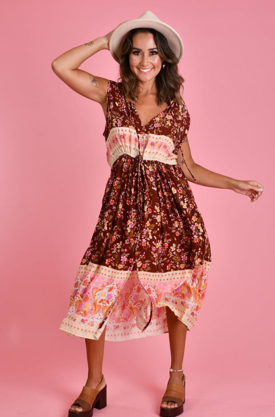 GO GIRL Dresses | Vgld730 - Brigitte Midi Dress Cocoa Blossom