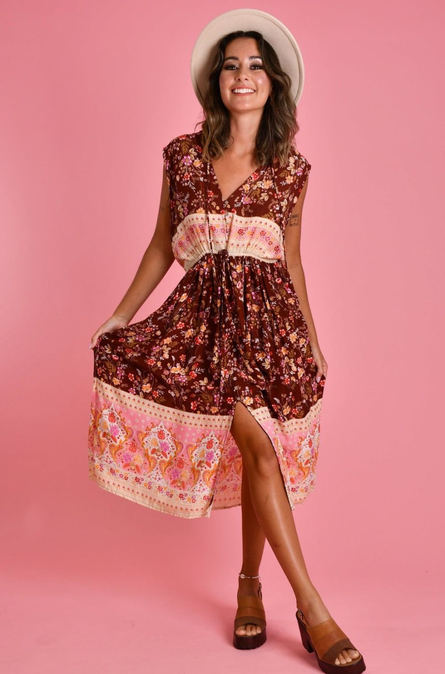 GO GIRL Dresses | Vgld730 - Brigitte Midi Dress Cocoa Blossom