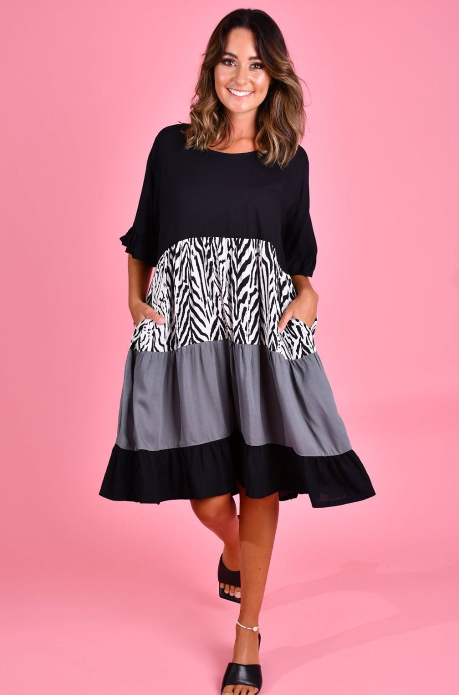 BODACIOUS Dresses | Vbld100 - Pocket Panel Dress Zebra Black