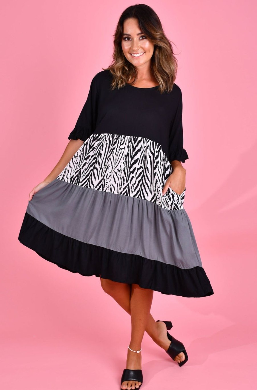 BODACIOUS Dresses | Vbld100 - Pocket Panel Dress Zebra Black