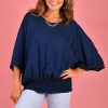 BODACIOUS Tops | Vblt112 - V Neck Batwing Top Deep Sea Blue