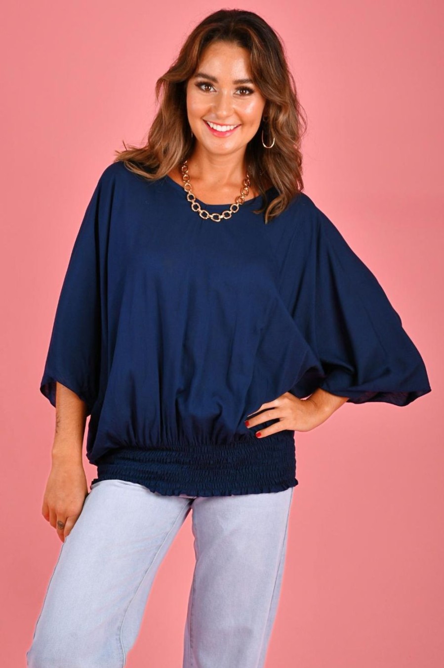 BODACIOUS Tops | Vblt112 - V Neck Batwing Top Deep Sea Blue