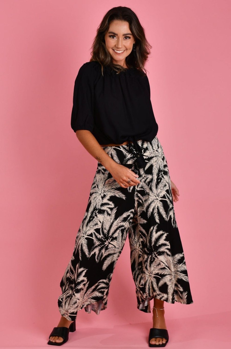 BODACIOUS Pants | Vblp106 - Sydney Wide Leg Pant Palm Tree Black