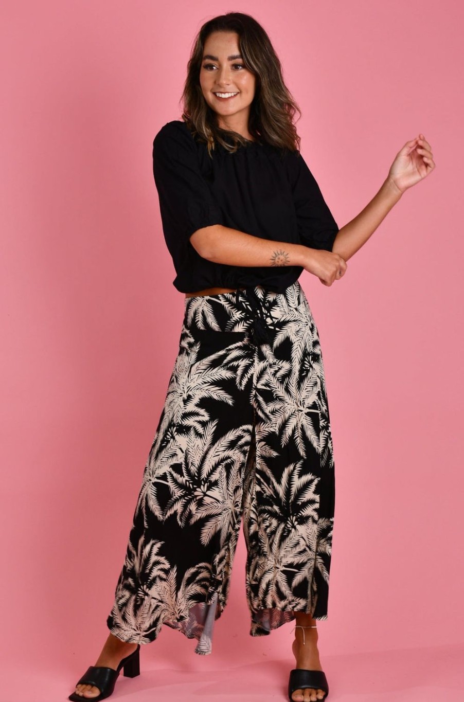 BODACIOUS Pants | Vblp106 - Sydney Wide Leg Pant Palm Tree Black