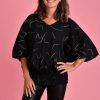 BODACIOUS Tops | Vblt112 - V Neck Batwing Top Swirl Black