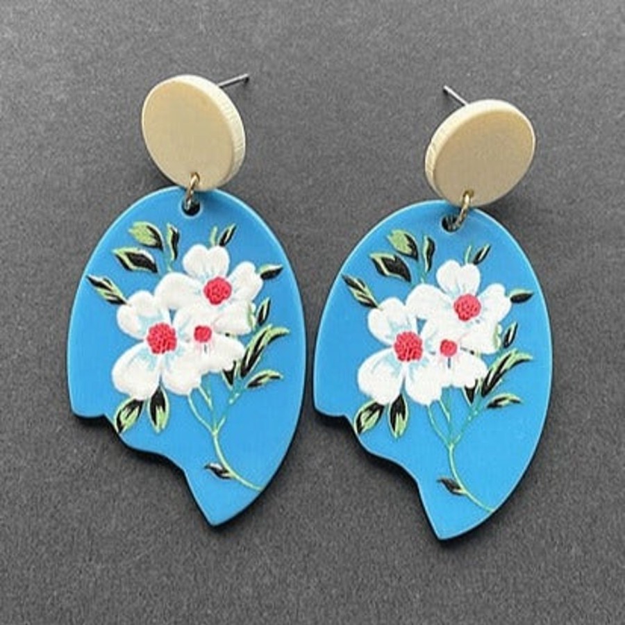 GO GIRL ACCESSORIES Earrings | Gj0206 - Blue/Chinese Flower Irregular Shape Earrings