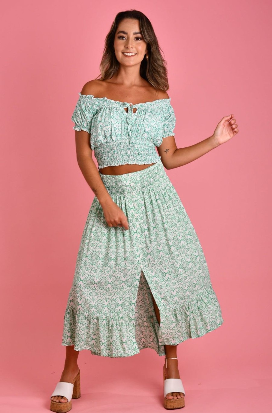 GO GIRL Skirts | Vglk050 - Rouched Midi Skirt - Mediterranean Sea Green Mediteranean Sea Green