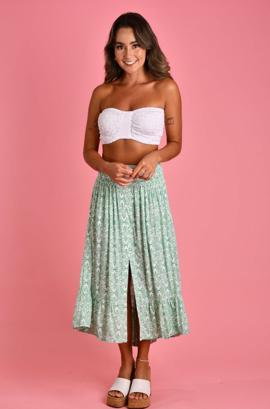 GO GIRL Skirts | Vglk050 - Rouched Midi Skirt - Mediterranean Sea Green Mediteranean Sea Green