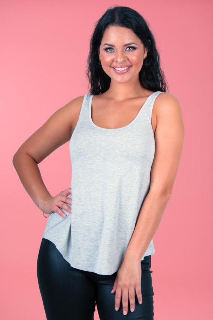 GO GIRL Tops | Vglt116 - Bamboo Basic Loose Fit Tank Light Grey Marle