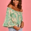 BODACIOUS Tops | Vblt113 - Rouched Bell Sleeve Top Fiji Palms