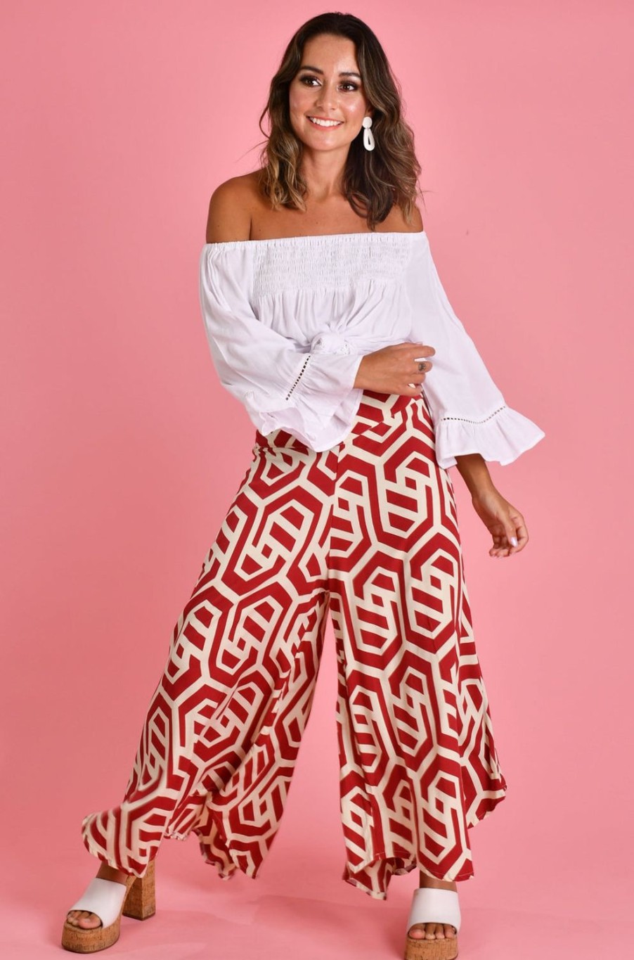 BODACIOUS Pants | Vblp106 - Sydney Wide Leg Pant Geo Red