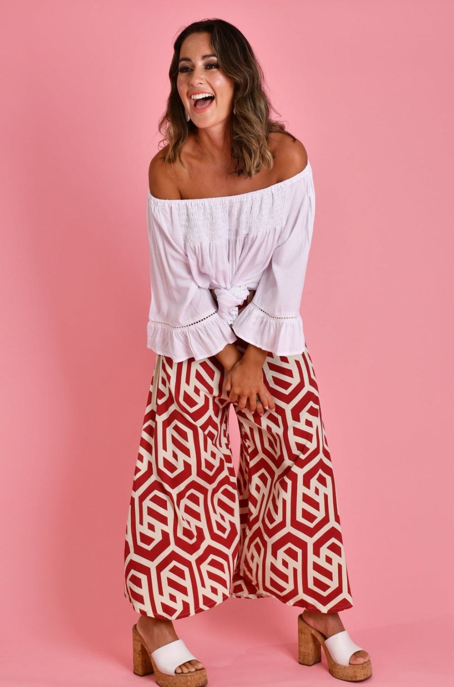 BODACIOUS Pants | Vblp106 - Sydney Wide Leg Pant Geo Red