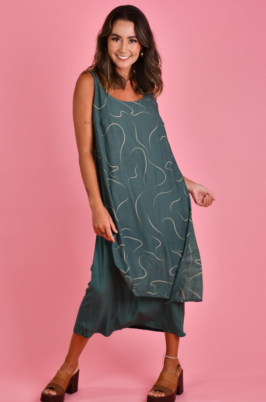 BODACIOUS Dresses | Vbld095 - Overlap Dress Swirl Sage