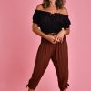 GO GIRL Pants | Vglp051 - 3/4 Rouched Tie Pants Chocolate