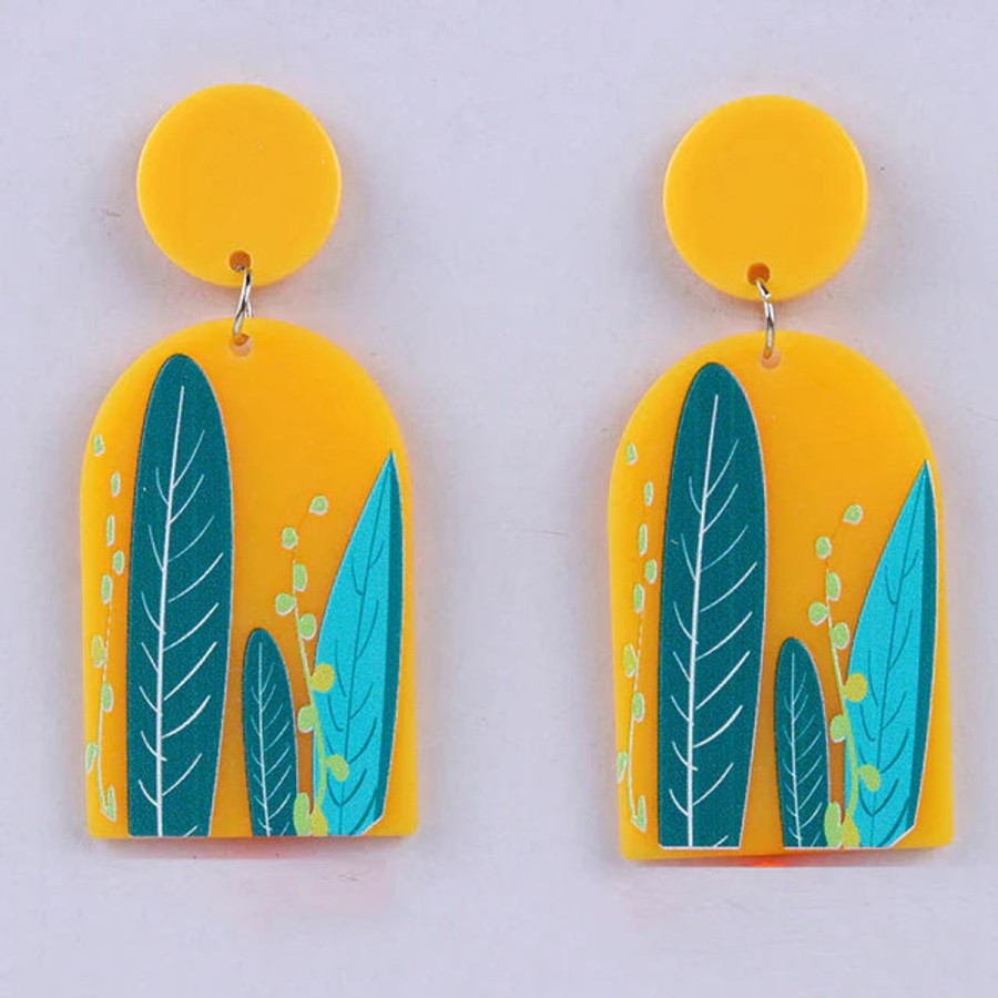 GO GIRL ACCESSORIES Earrings | Gj0204 - Yellow/Green Succulent Arch Earrings