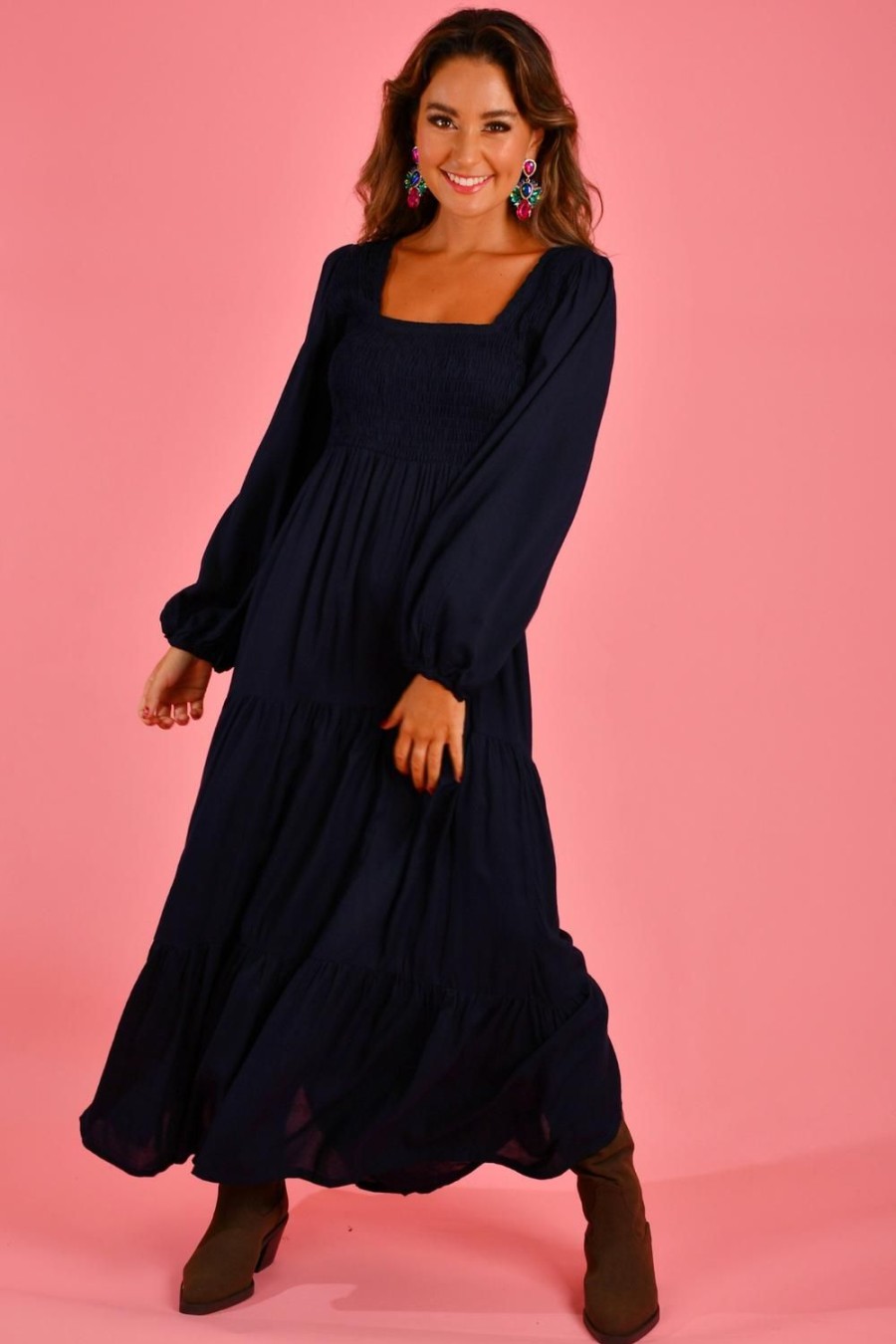 GO GIRL Dresses | Vgld146 - Maddison Long Sleeve Maxi Dress Navy