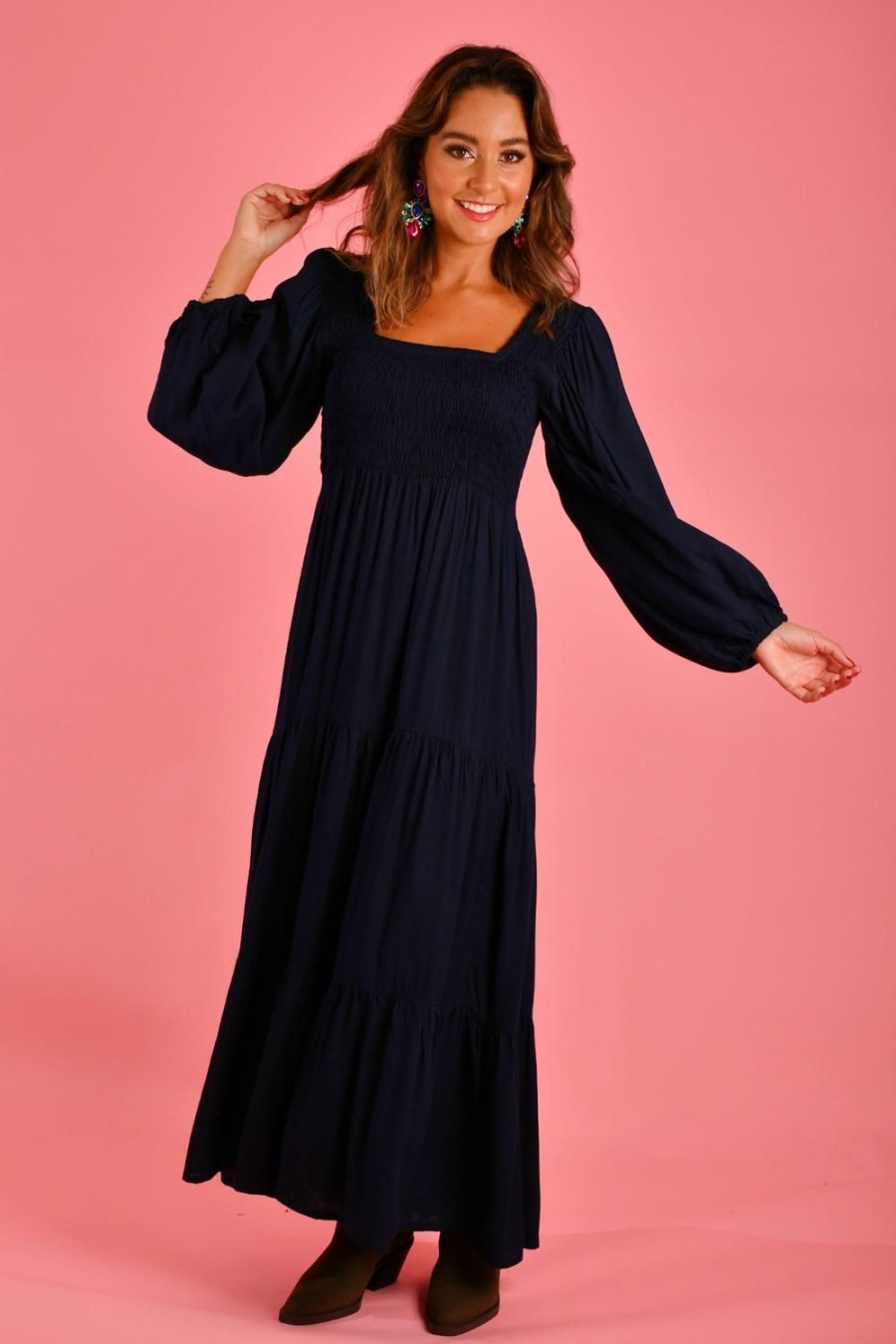 GO GIRL Dresses | Vgld146 - Maddison Long Sleeve Maxi Dress Navy