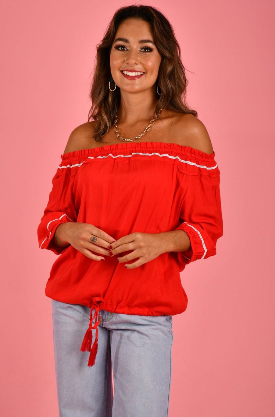 BODACIOUS Tops | Vblt073 - Peasant Top Christmas Red