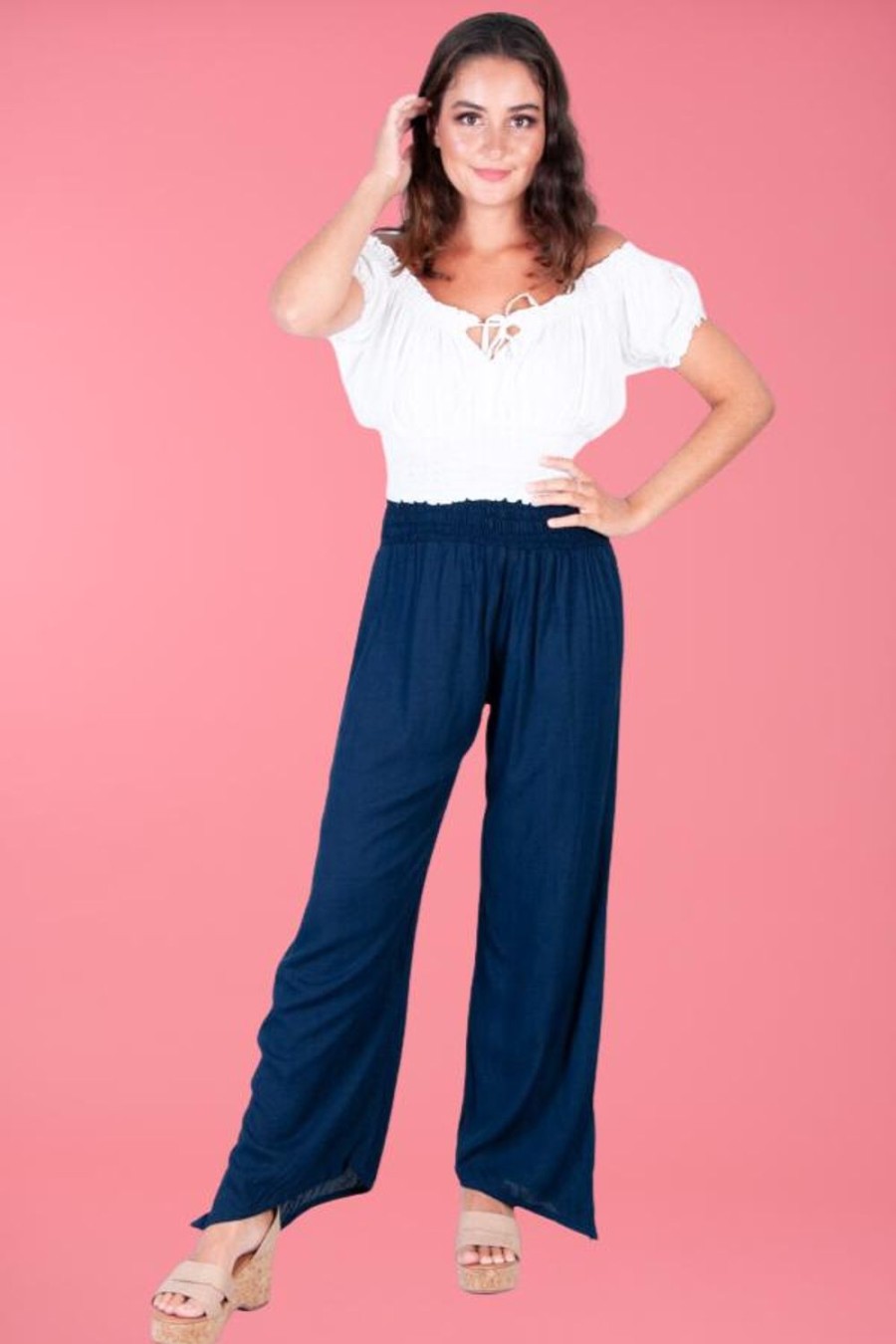 GO GIRL Pants | Vglp050 - Long Rouched Tie Pants Navy