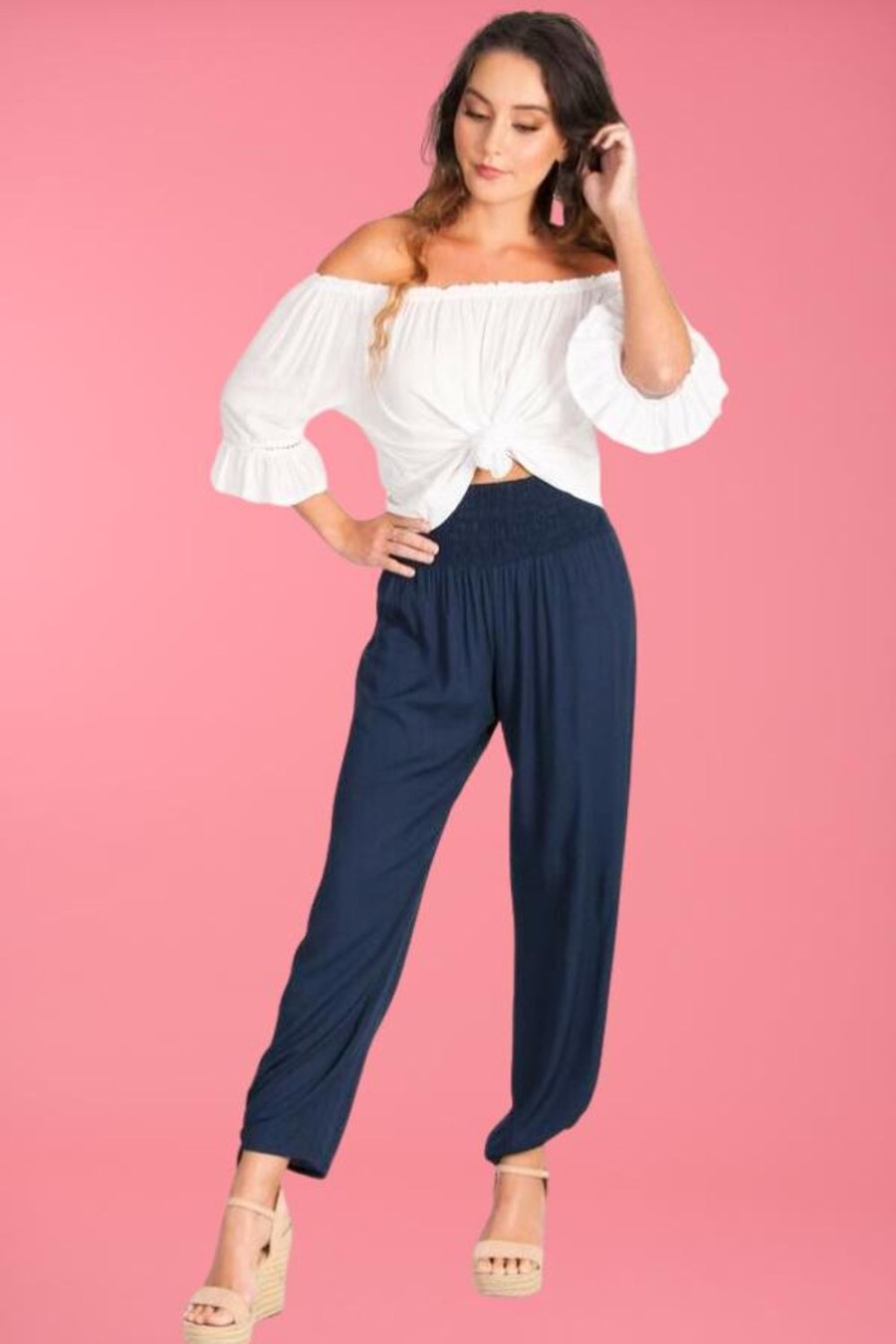 GO GIRL Pants | Vglp050 - Long Rouched Tie Pants Navy