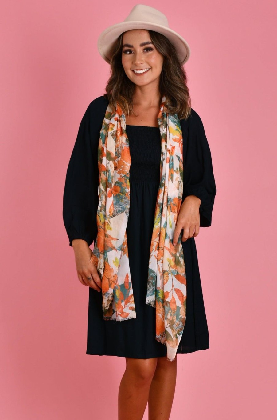 MONTEU Scarves | Yh0021 - Scarf - Orange/Turquoise Floral