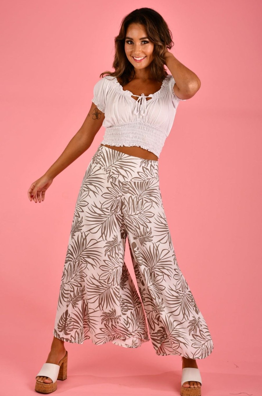 BODACIOUS Pants | Vblp106 - Sydney Wide Leg Pant Palm White