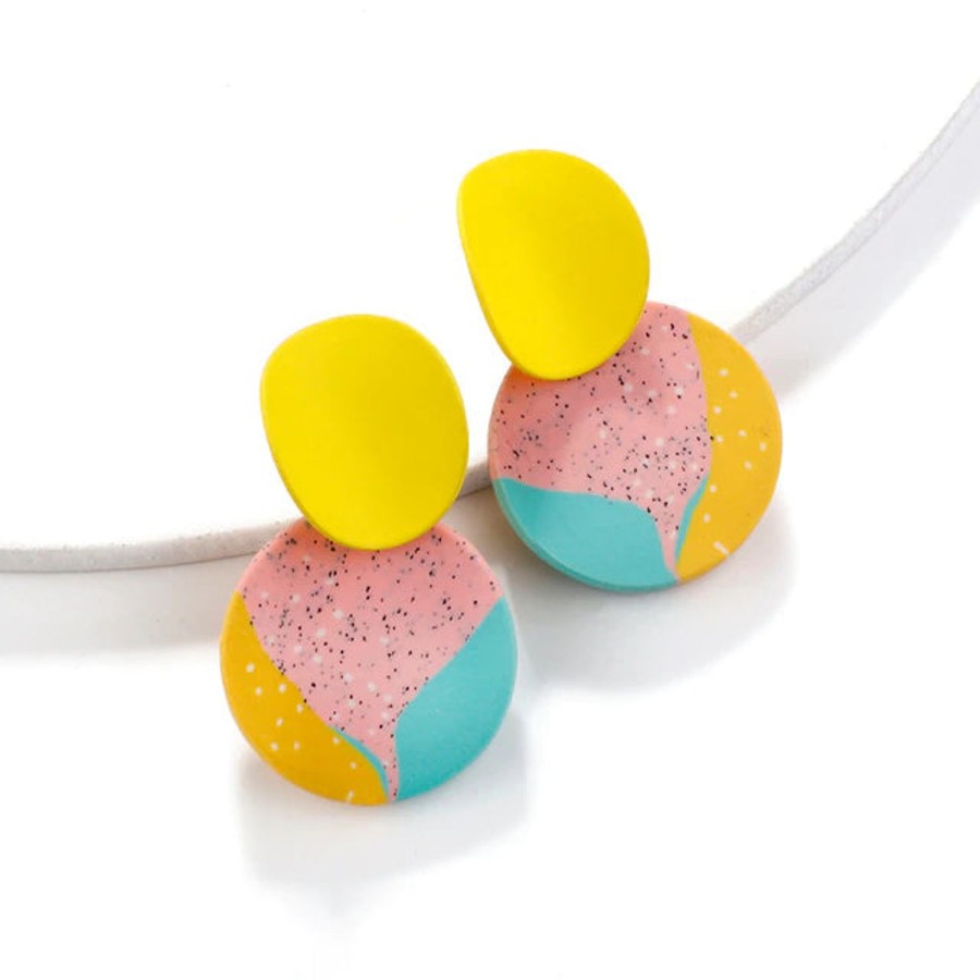 GO GIRL ACCESSORIES Earrings | Gj0083 - Yellow/Rainbow Ice Cream Circle Earrings