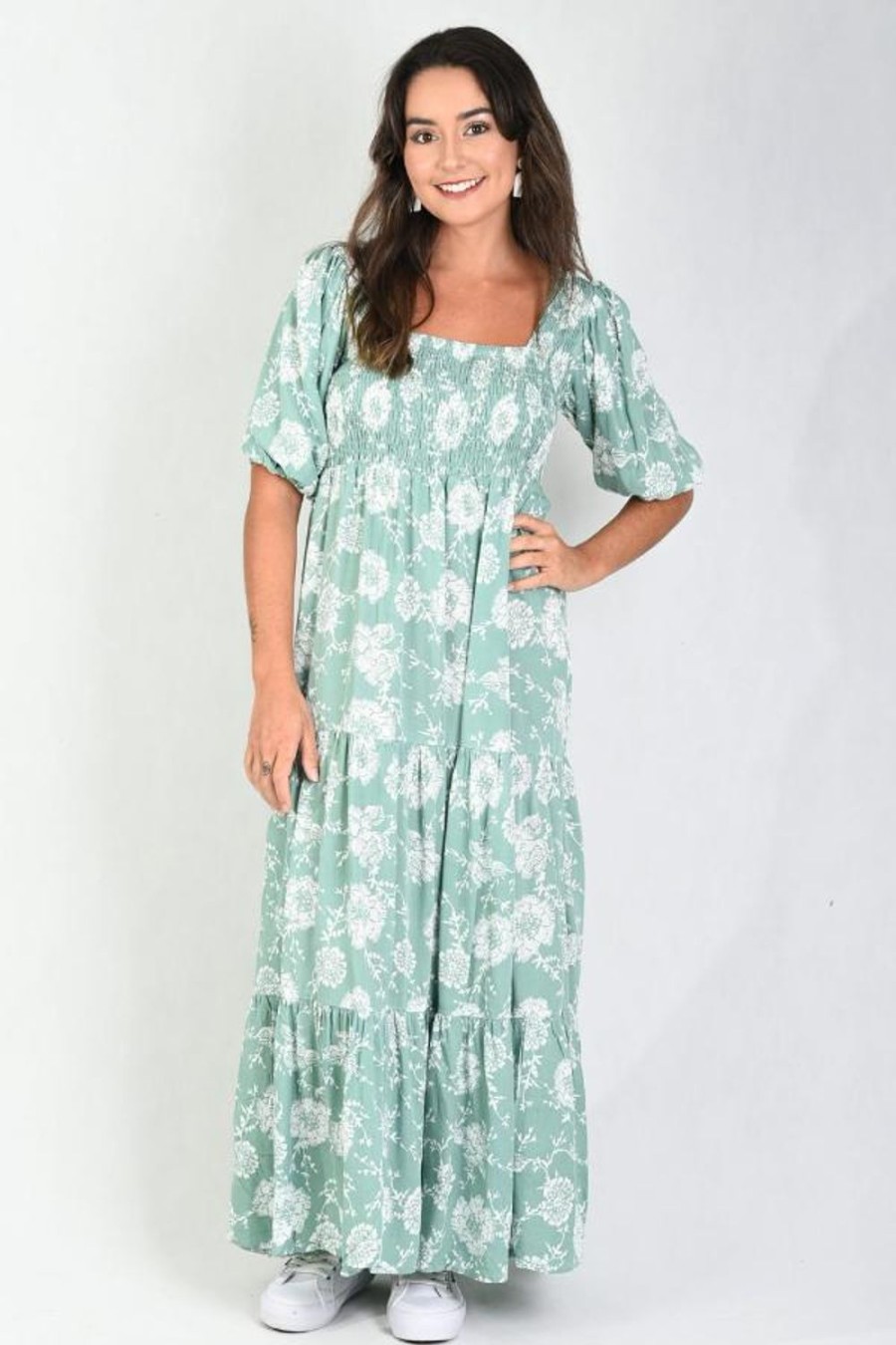 GO GIRL Dresses | Vgld145 - Montauk 3/4 Sleeve Maxi Dress Vintage Rose Sage