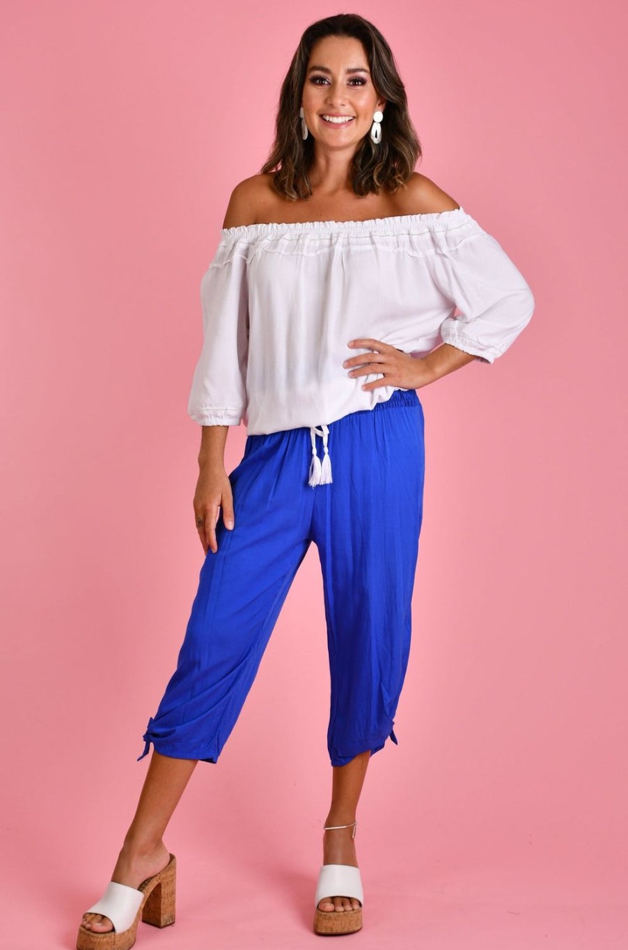 GO GIRL Pants | Vglp051 - 3/4 Rouched Tie Pants Cobalt