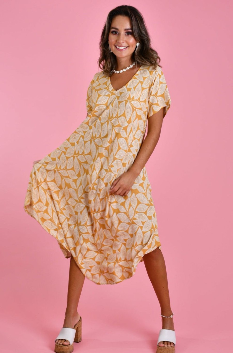 BODACIOUS Dresses | Vbld083 - Great Harbour Dress Spotted Leaf Mustard