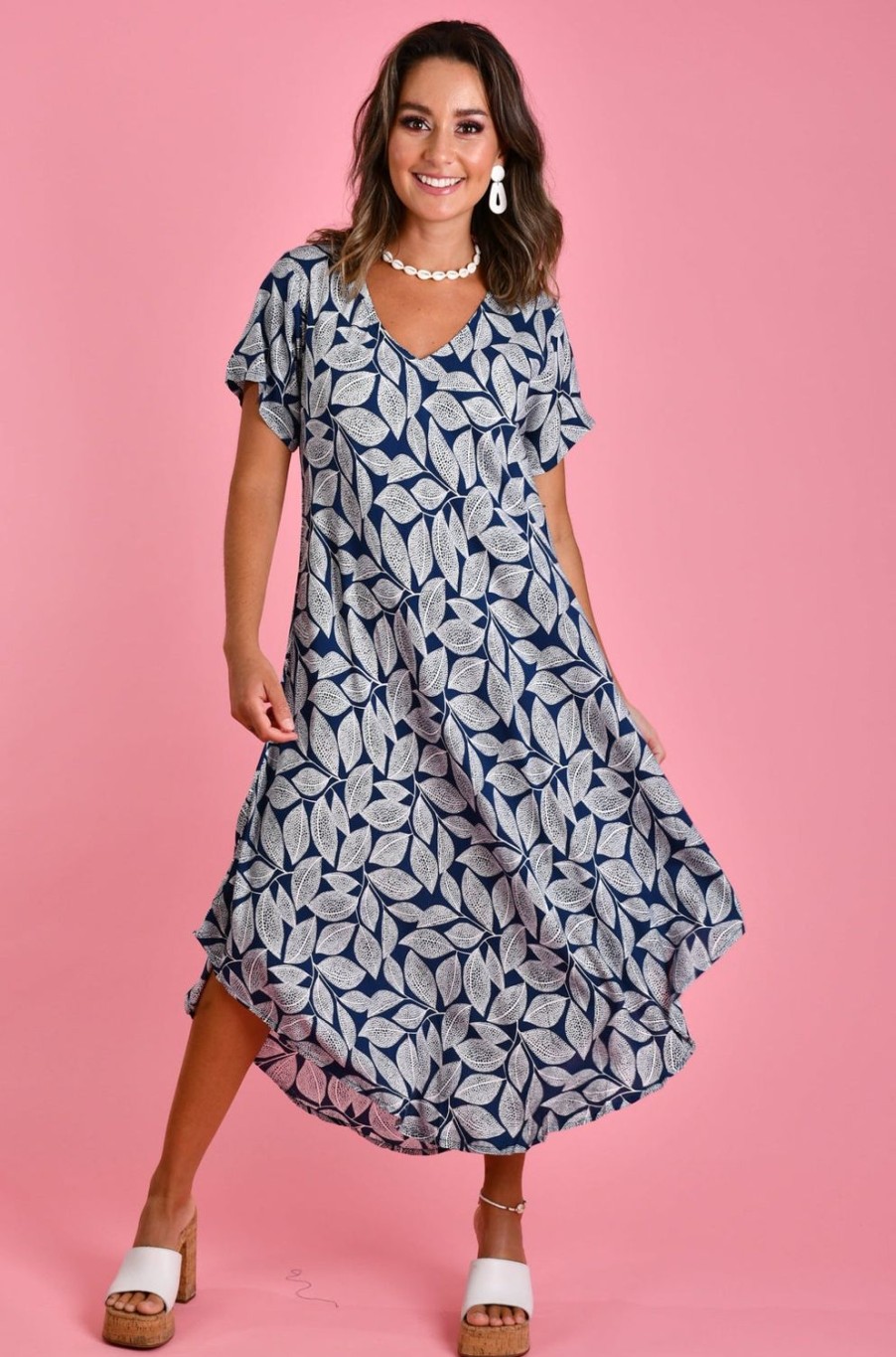 BODACIOUS Dresses | Vbld083 - Great Harbour Dress Spotted Leaf Navy