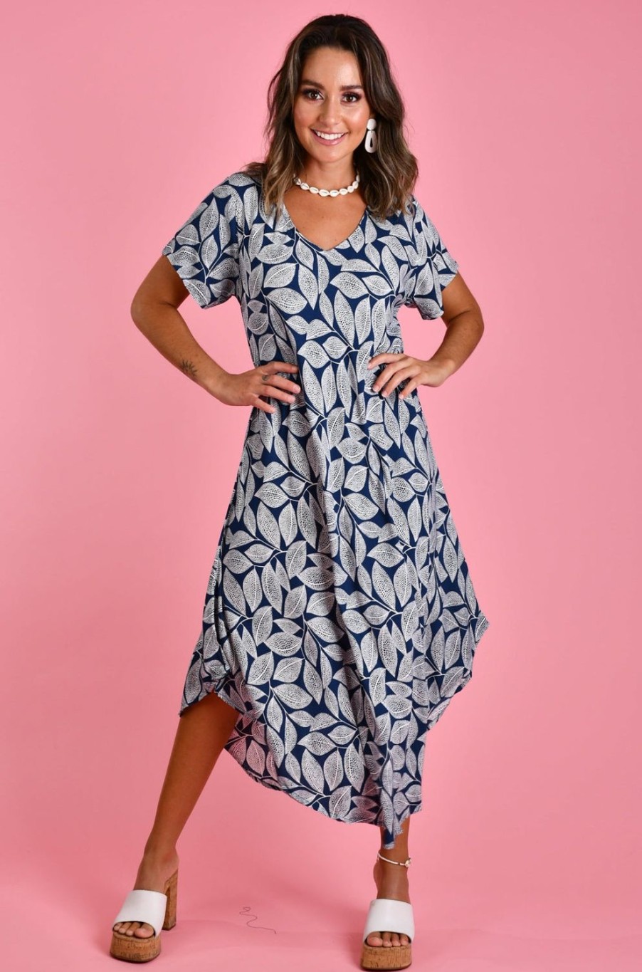 BODACIOUS Dresses | Vbld083 - Great Harbour Dress Spotted Leaf Navy