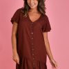 GO GIRL Dresses | Vgld219 - Cap Sleeve Button Dress Chocolate