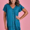 GO GIRL Dresses | Vgld219 - Cap Sleeve Button Dress Teal