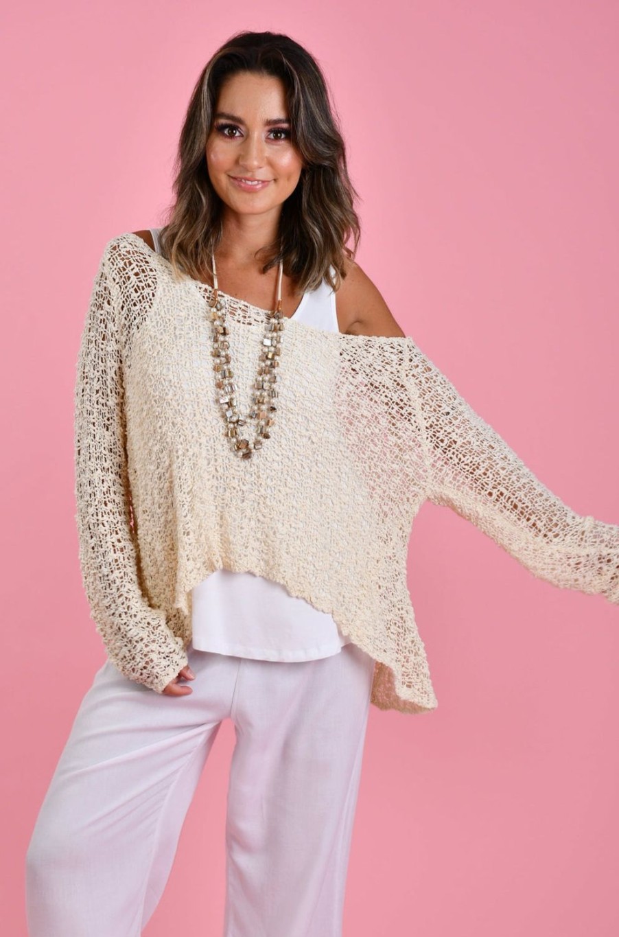 BODACIOUS Tops | Vblj060 - Chanell Knitted Top Cream