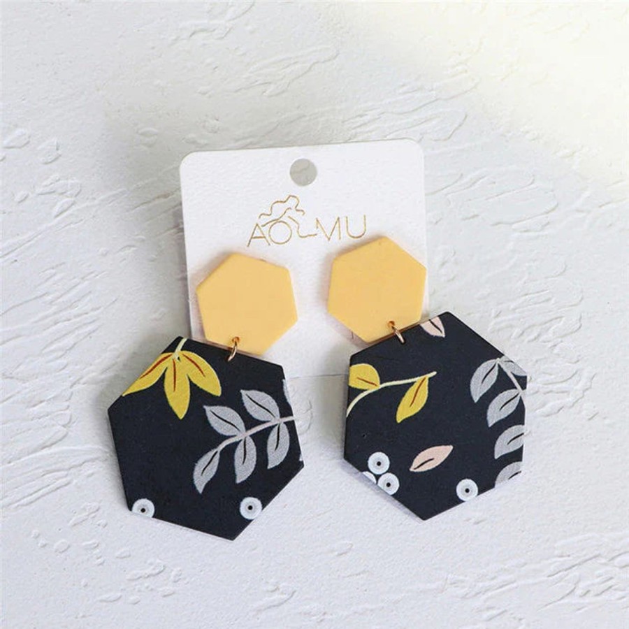 GO GIRL ACCESSORIES Earrings | Gj0210 - Black/Yellow Fern Hexagon Earrings